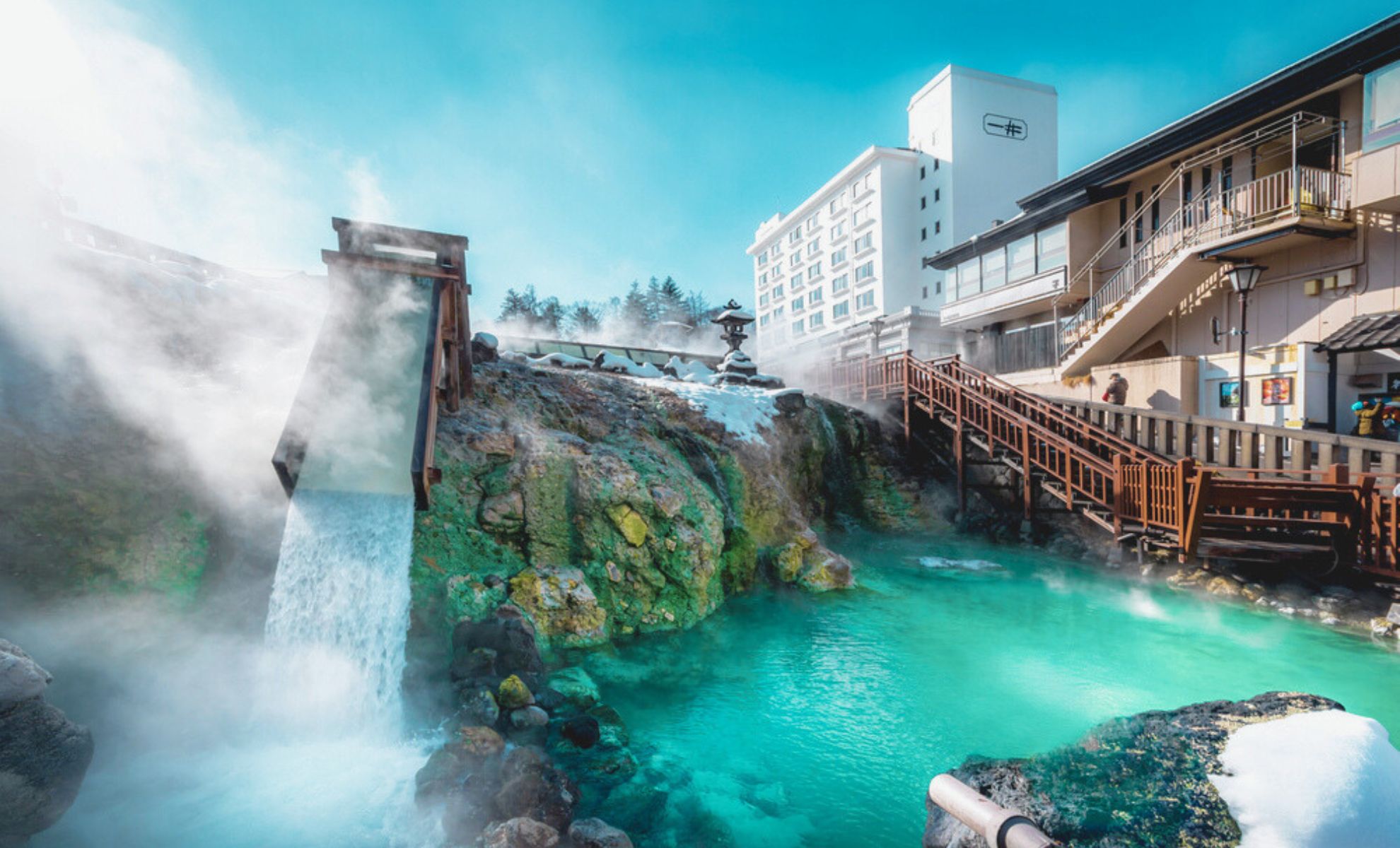 Yubatake of Kusatsu hotspring at Kusatsu city in the Winter.